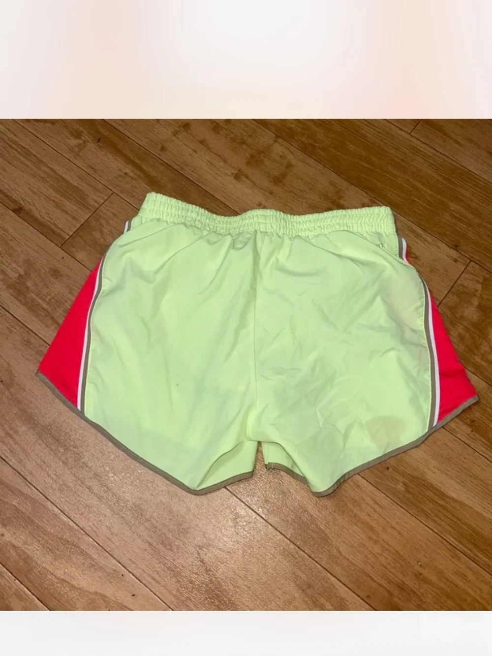 Nike Neon Lime Athletic Shorts with Red Center Panel